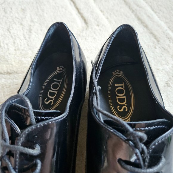 TOD'S Formal Lace-up Patent Leather Classic Oxford Shoes Men's Sz 8 Black groom - Picture 6 of 12